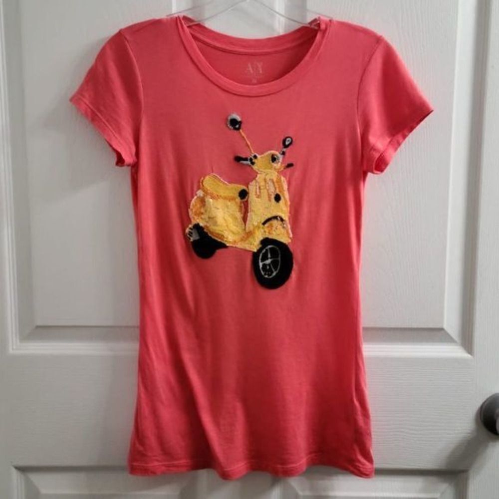 Armani Exchange Coral T-Shirt‎ with Yellow Sequin Scooter